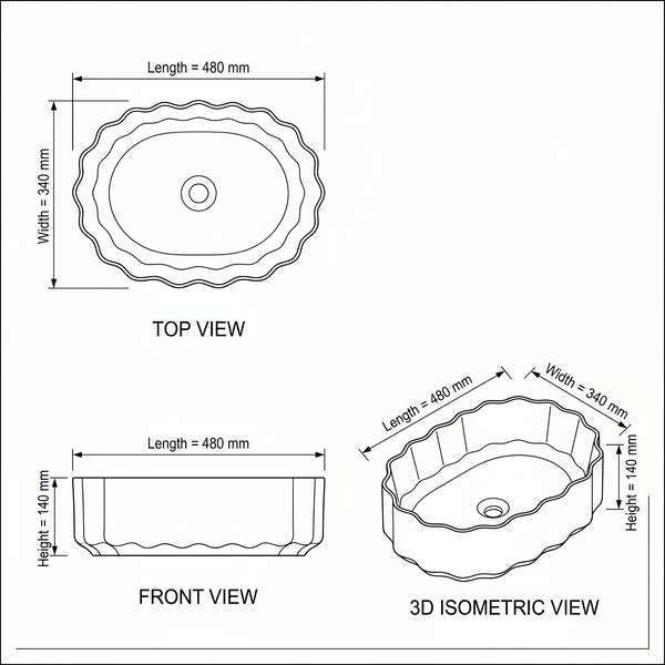 Premium Designer Table top Wash Basin (20x15x5.5 In) Black Matt