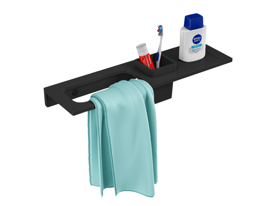 BASSINO Stylish Brush Holder With Napkin Stand Shelf For Bathroom-Glossy Black | 3 in 1