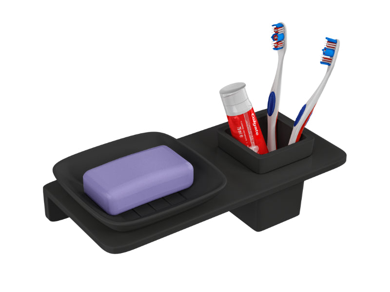 BASSINO Stylist Soap Dish Holder With Tumbler Holder-Glossy Black