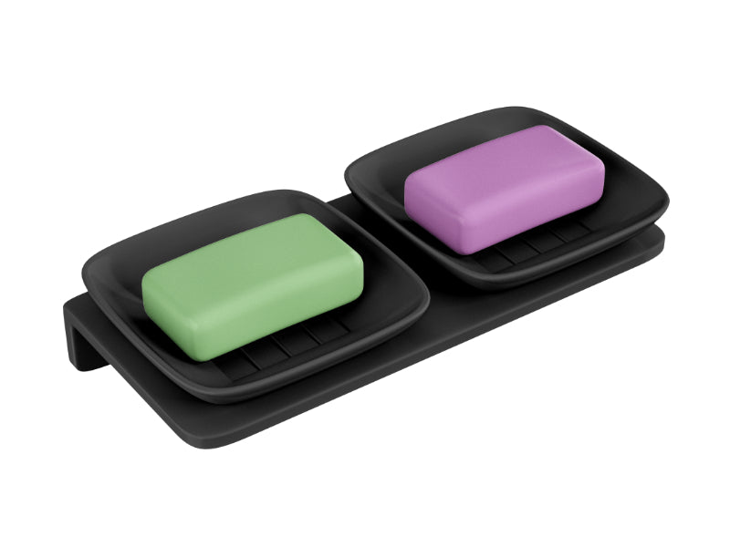 BASSINO Stylist Double Soap Dish For Bathroom-Glossy Black