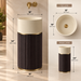 18x18x34 inch luxury freestanding pedestal wash basin with matte beige round bowl, dark brown fluted base, and elegant gold accents for modern bathrooms.