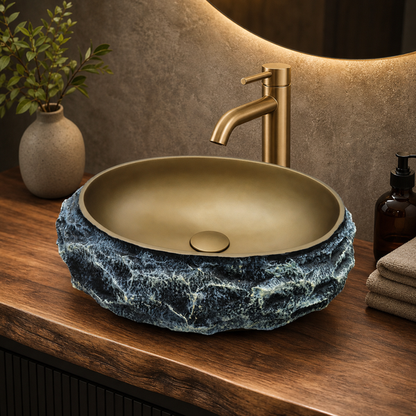 Modern Home Accent Countertop Wash Basin – Matt Artificial Stone Basin | 20×15.6×6 Inch Brown
