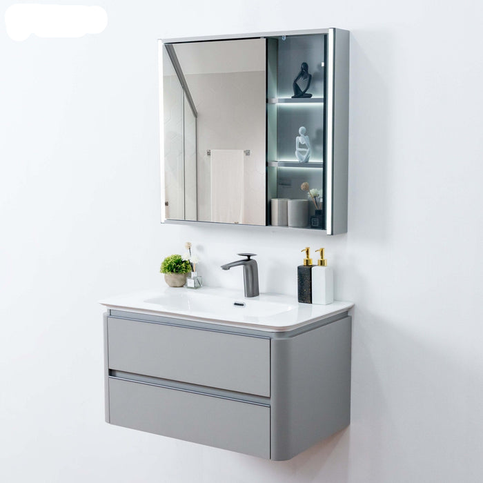 Plywood bathroom vanities and cabinets with led mirror cabinet with ceramic basin 600*470*450