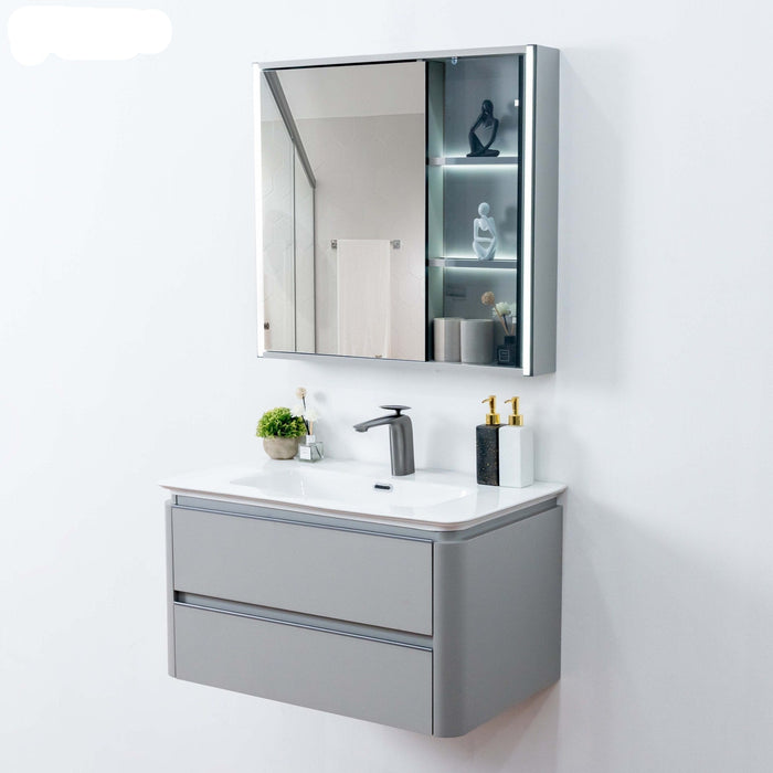 Plywood bathroom vanities and cabinets with led mirror cabinet with ceramic basin 600*470*450