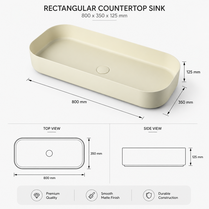 Bassino Modern Melamine Wash Basin | Stylish Countertop Wash Basin for Bathroom–32x14x5 INCH Beige
