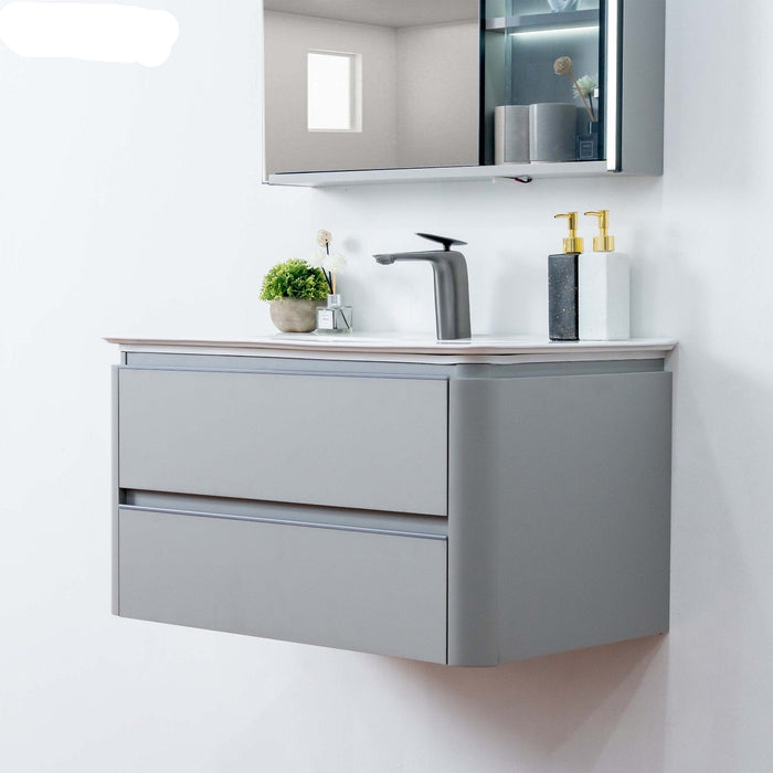 Plywood bathroom vanities and cabinets with led mirror cabinet with ceramic basin 600*470*450
