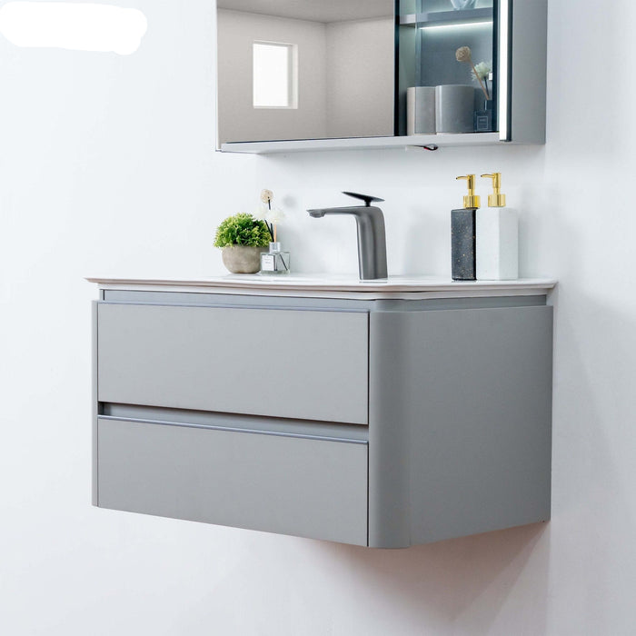 Plywood bathroom vanities and cabinets with led mirror cabinet with ceramic basin 600*470*450