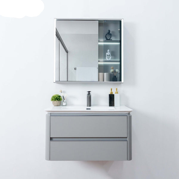 Plywood bathroom vanities and cabinets with led mirror cabinet with ceramic basin 600*470*450