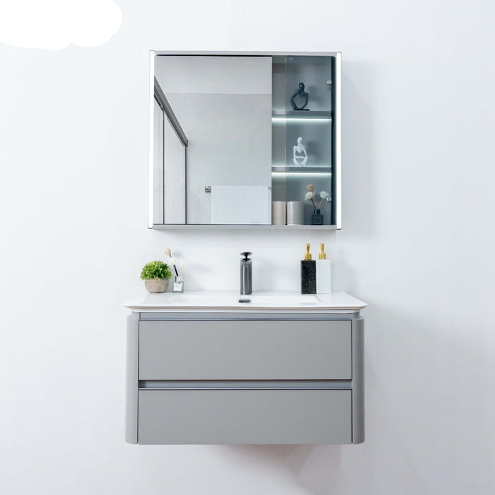Plywood bathroom vanities and cabinets with led mirror cabinet with ceramic basin 600*470*450