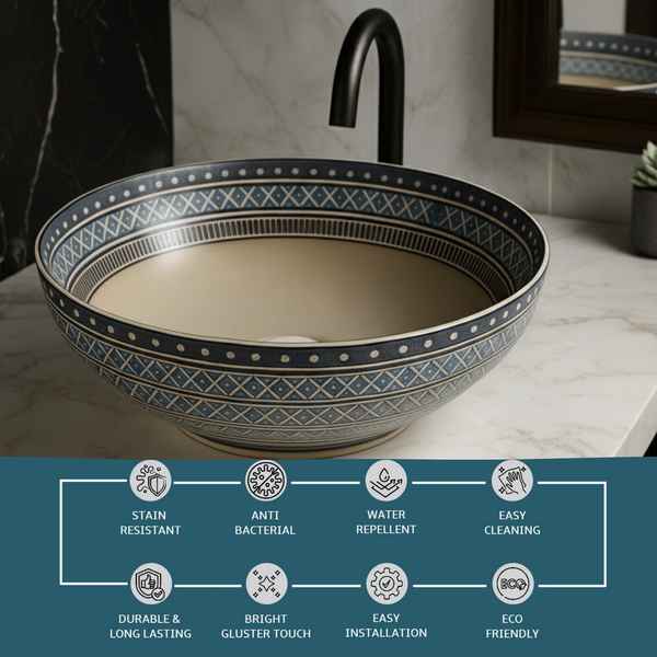 Designer Round Ceramic Countertop Basin - Classic Beige (16 x 16 x5 In- AB677)