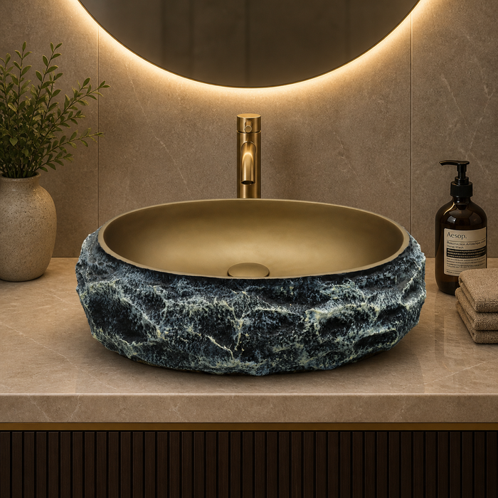 Modern Home Accent Countertop Wash Basin – Matt Artificial Stone Basin | 20×15.6×6 Inch Brown