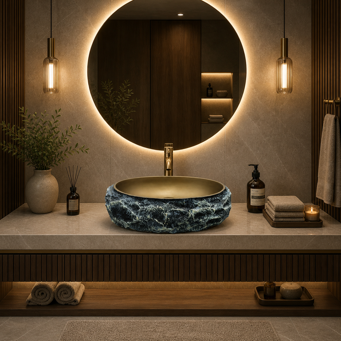 Modern Home Accent Countertop Wash Basin – Matt Artificial Stone Basin | 20×15.6×6 Inch Brown