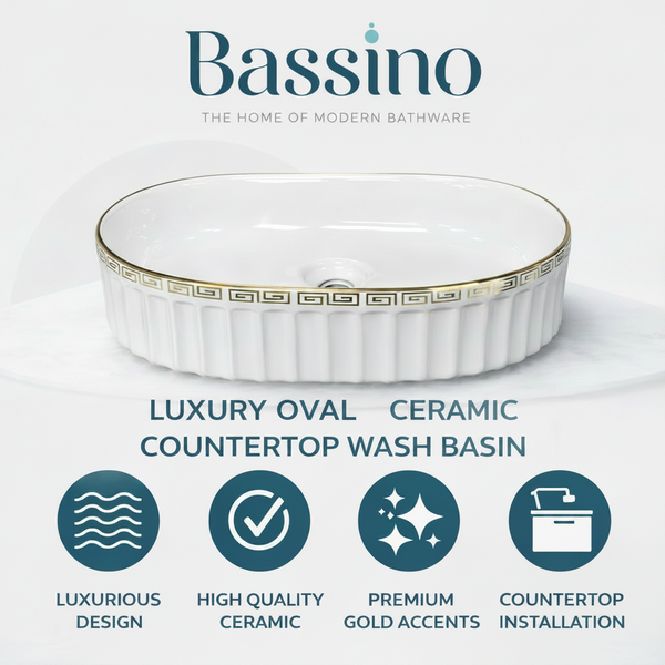 BASSINO Olympian Greco-Roman Fluted Vessel Sink (22 x 14 x 6 Inches)