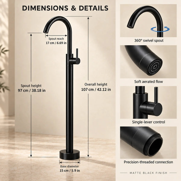 Bassino Free Standing Basin Mixer Tap –  Floor Mounted Faucet for Pedestal Basins