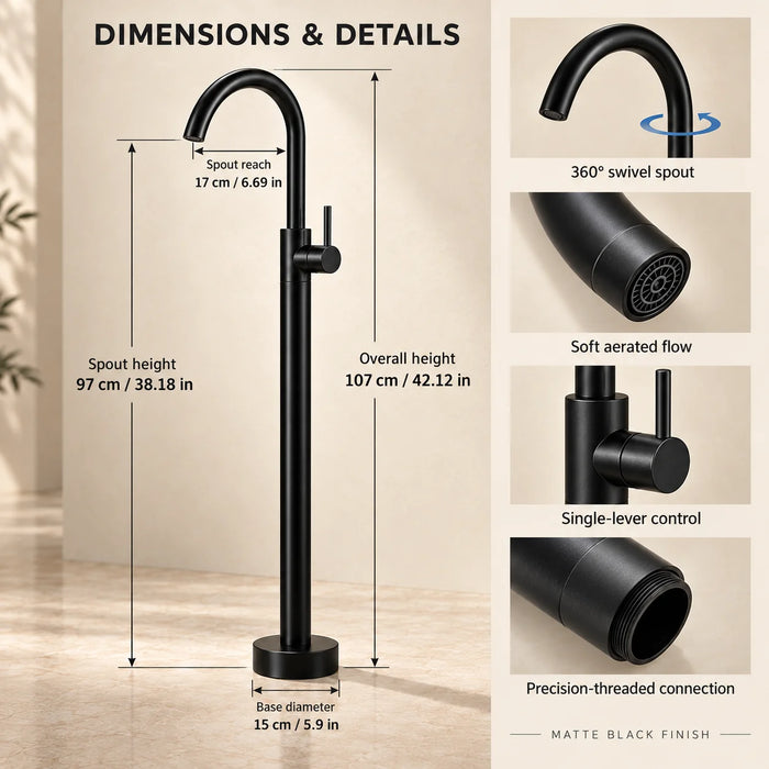 Bassino Free Standing Basin Mixer Tap –  Floor Mounted Faucet for Pedestal Basins
