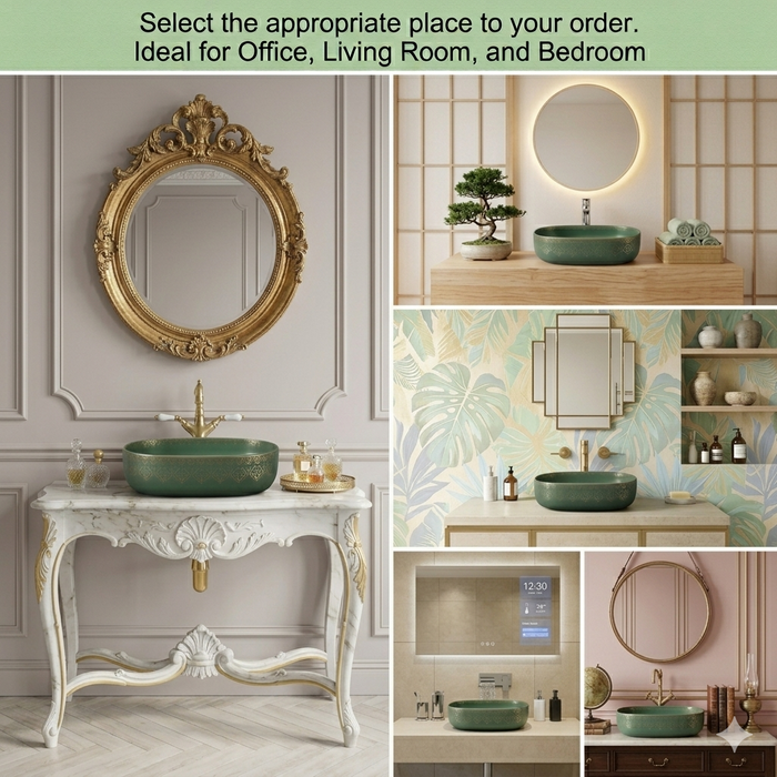 Designer Ceramic Wash Basin Moroccan design | 21 x 14 x 6 In | Green