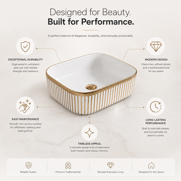 Designer Countertop Wash Basin | 16 × 12 × 6 Inch Luxury Bathroom Basin | Gold & Rose Gold Finish Variants Rose gold