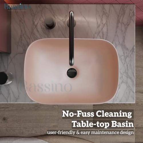 Premium Ceramic Table Top Wash Basin, Peach Pink Finish (18 × 13 × 6 In) BTT-748