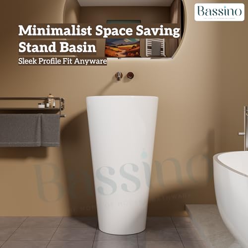 Premium Ceramic Pedestal Wash Basin, White Glossy (18.5 × 18.5 × 32 In) BPB-654