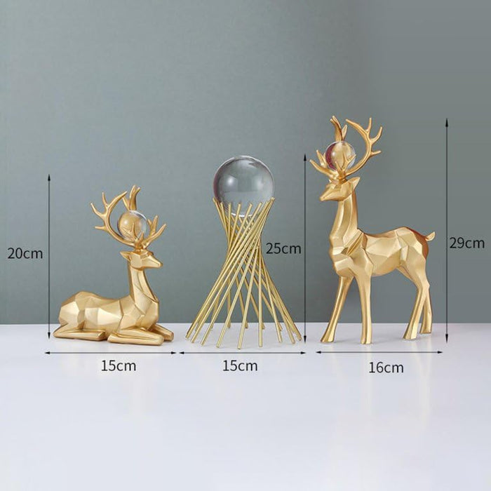 Golden Reindeer Decor Set with Crystal Ball Centerpiece – Luxury Festive & Home Tabletop Decoration (Set of 3)