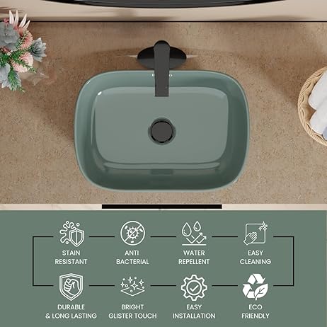 Modern Green Ceramic Table Top Wash Basin (18x13x5.5 In) BTT-11400