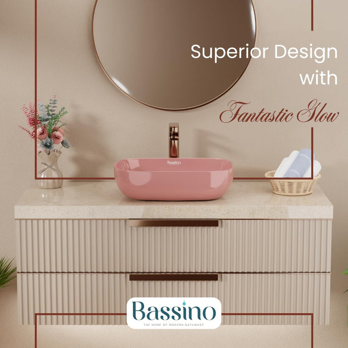 Modern Pink Glossy Ceramic Table Top Wash Basin (18x13x5.5 In) BTT-11405