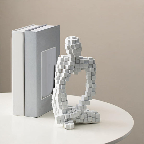 Abstract Geometric Block Human Sculpture – Modern Minimalist Art Piece For Home, Office, Library, Coffee Shop (BSP-8044) L 7 W 10 H 23 CM