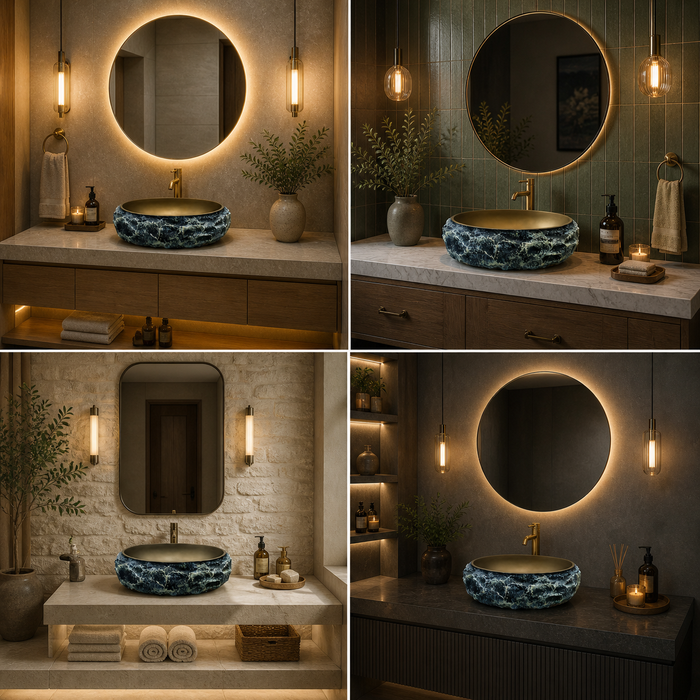 Modern Home Accent Countertop Wash Basin – Matt Artificial Stone Basin | 20×15.6×6 Inch Brown