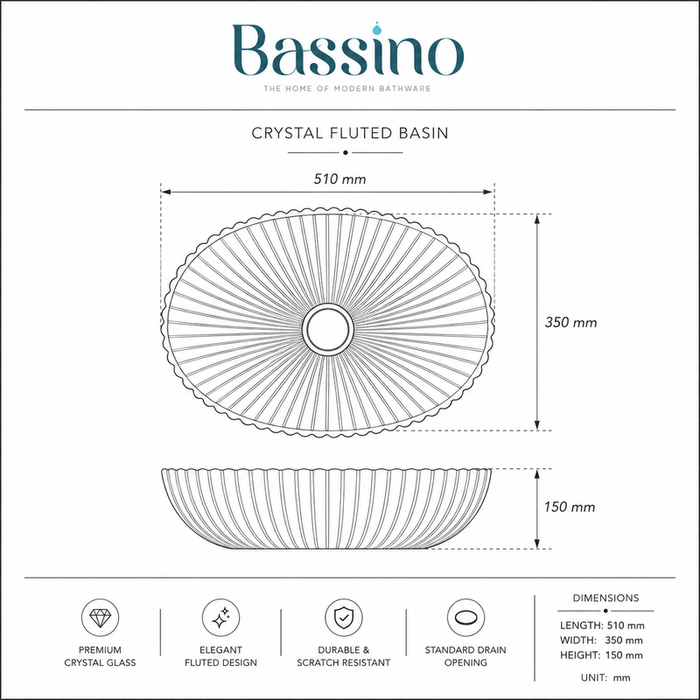 Premium Glass Table Top Wash Basin, Transparent Finish (530x350x150 MM) Rose gold