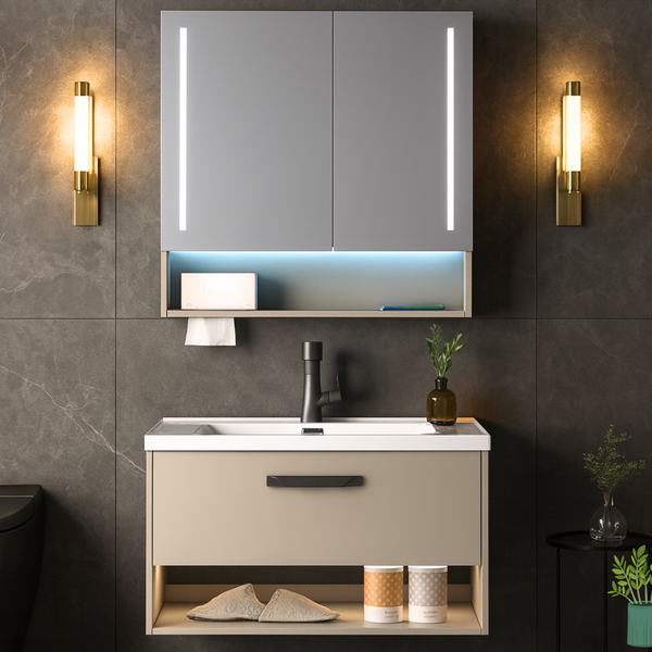 Premium Bathroom Vanity with Motion Sensor & Integrated Ceramic Basin