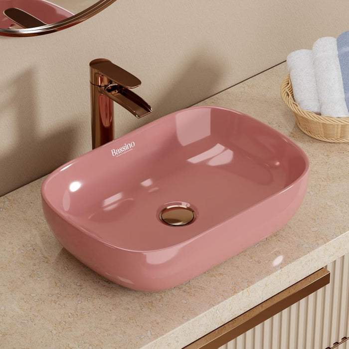 Modern Pink Glossy Ceramic Table Top Wash Basin (18x13x5.5 In) BTT-11405