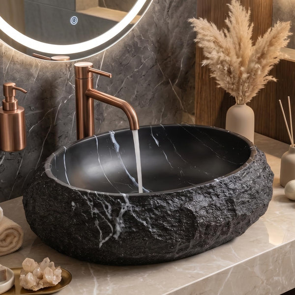 Designer Countertop Wash Basin – Matt Artificial Stone Basin | 500×380×150 mm Black