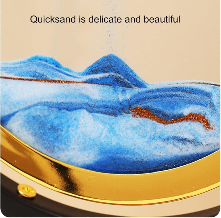 Glass Quicksand Painting, Moving Sand Art Picture 3D Glass Deep Sea Sandscape Flowing Sand Frame Desktop Ornaments Quicksand Painting (Color : Blue) (BSP-1374)