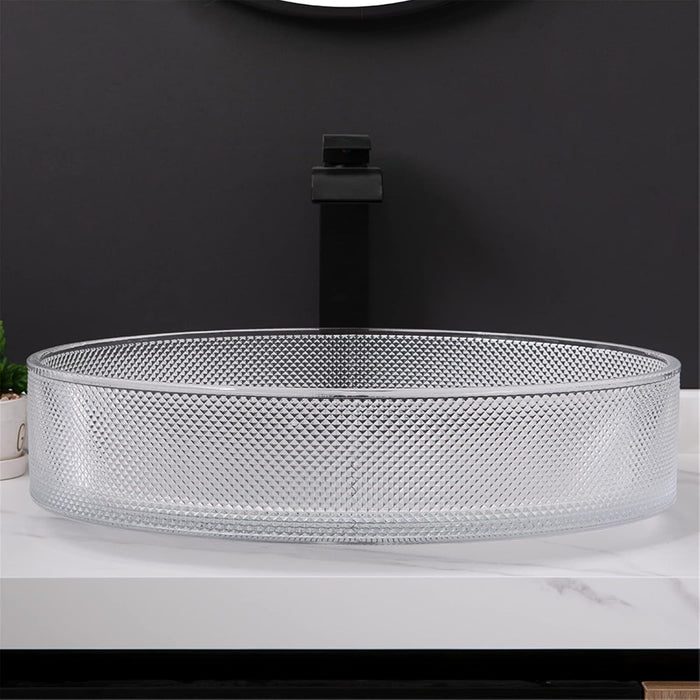 Bassino Stylish Modern Transparent Glass Table-top Basin, (20x15x5 inch) Clear