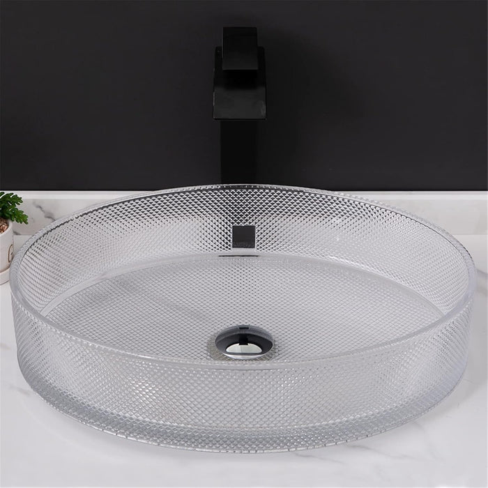 Bassino Stylish Modern Transparent Glass Table-top Basin, (20x15x5 inch) Clear