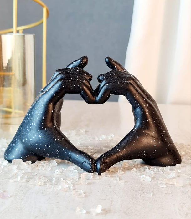 Heart Hands Sculpture, Aesthetic Gesture Decoration, Modern Style Love Sign Art Figurine Ornaments, Home Decor for Living Room, Bedroom, Wedding, Office, Shelves, Coffee Table, Black (BSP-8028) L 22 W 10 H 12 CM