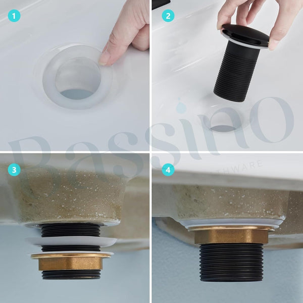 Bassino 6" Heavy-Duty Brass Rust-Proof Pop-Up for Basin | Black glossy Waste Coupling 32mm (6 Inch) Drain Coupling