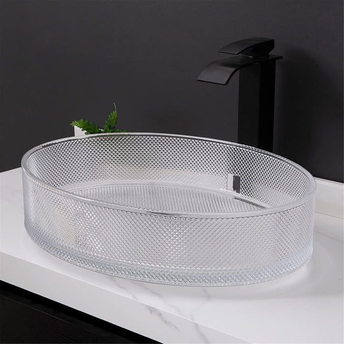 Bassino Stylish Modern Transparent Glass Table-top Basin, (20x15x5 inch) Clear
