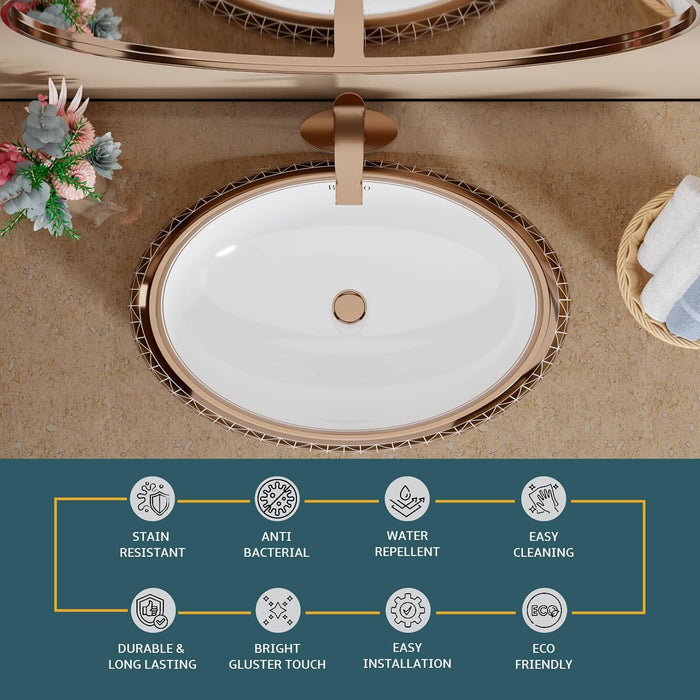 Luxury Art Decorative Tabletop Basin (Glossy Rose Gold, 24x16x6 Inch) BTT-1515