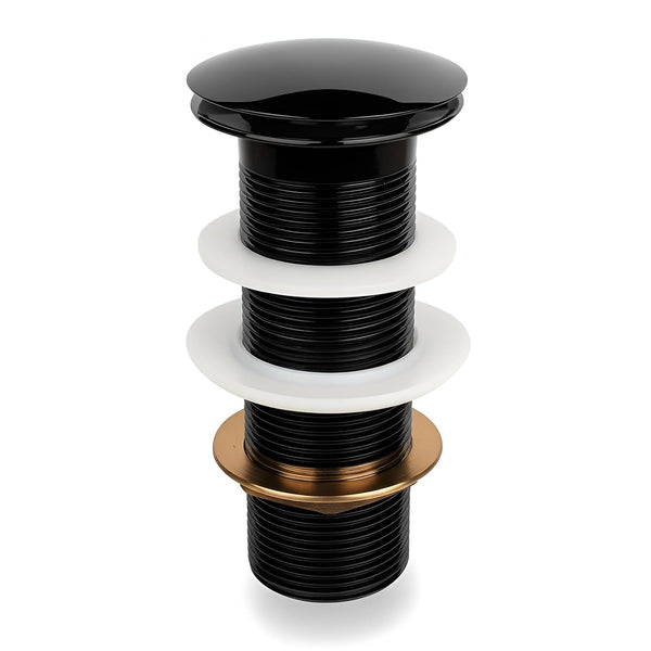 Bassino 6" Heavy-Duty Brass Rust-Proof Pop-Up for Basin | Black glossy Waste Coupling 32mm (6 Inch) Drain Coupling