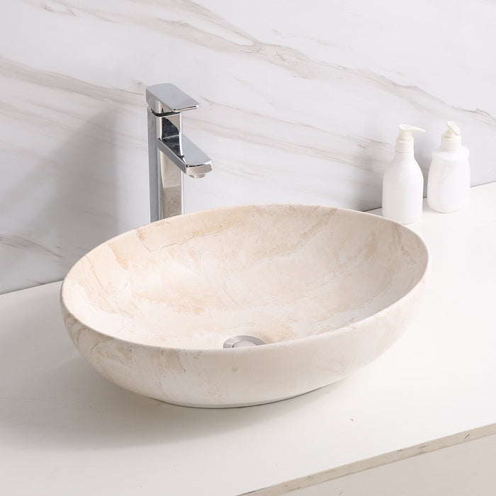 Premium Ceramic Designer Table Top Wash Basin, Refined Finish (20 × 14.5 × 5.5 In) MARBLE MATT-1