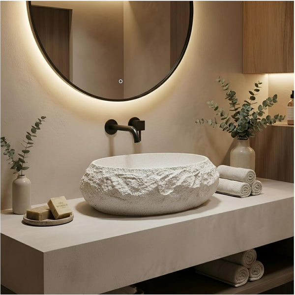 Designer Countertop Wash Basin – Matt Artificial Stone Basin | 20×14.8×6 Inch Beige
