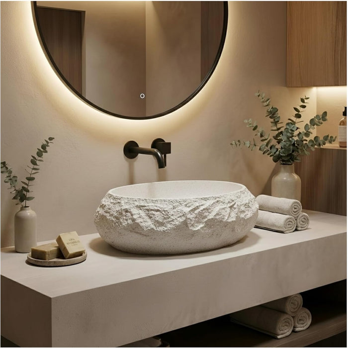 Designer Countertop Wash Basin – Matt Artificial Stone Basin | 20×14.8×6 Inch Beige