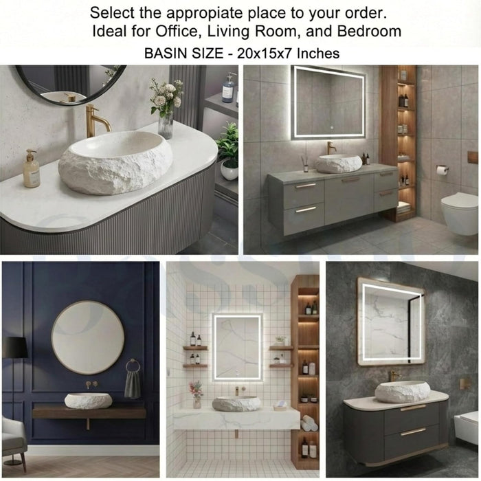 Designer Countertop Wash Basin – Matt Artificial Stone Basin | 20×14.8×6 Inch Beige