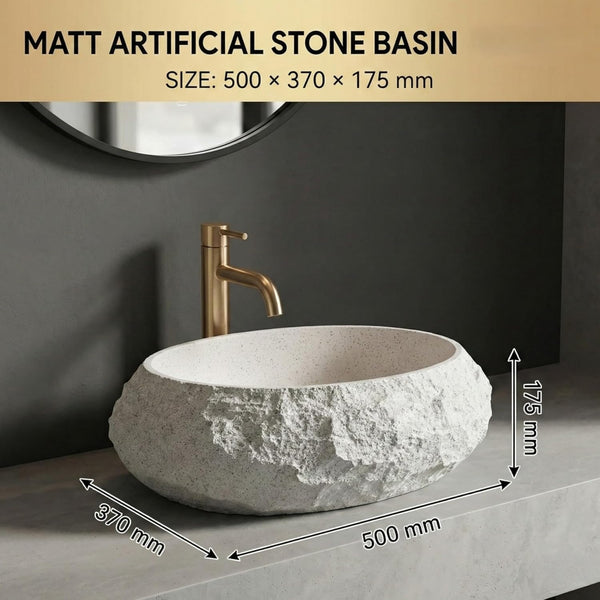 Designer Countertop Wash Basin – Matt Artificial Stone Basin | 20×14.8×6 Inch Beige