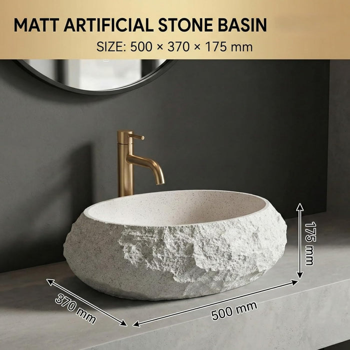 Designer Countertop Wash Basin – Matt Artificial Stone Basin | 20×14.8×6 Inch Beige