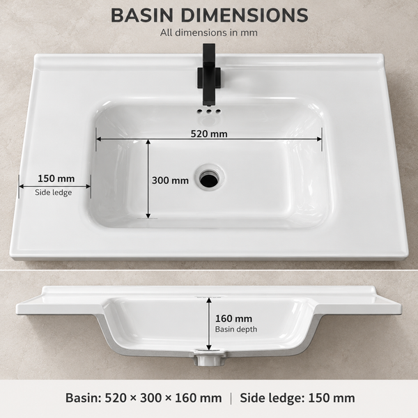 BASSINO Bathroom Vanity Cabinet Set – 32″ Wall Mounted Plywood Vanity with Ceramic Basin & LED Mirror Cabinet