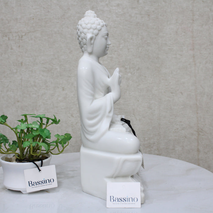 White Seating Buddha idol/statue for home and office,table top decor item,Hindu Religious Statue
