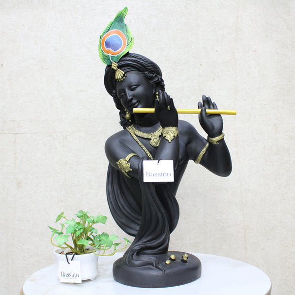 Lord Krishna with flute Black idol/statue for home and office,table top decor item,Hindu Religious Statue