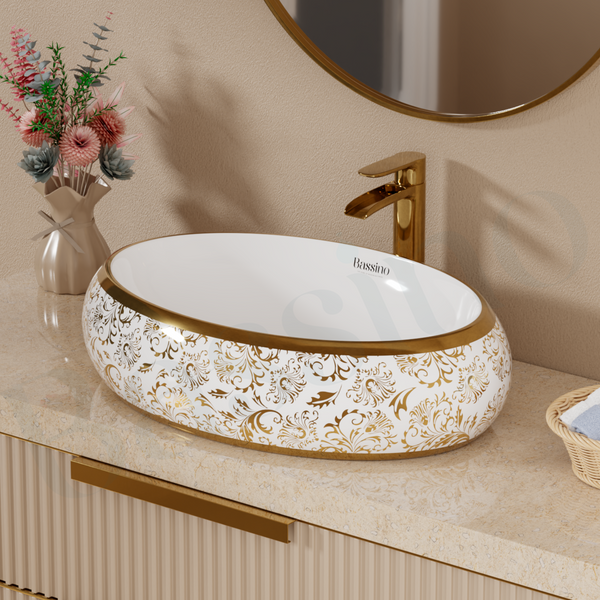 Premium Designer Table top/Counter top Wash Basin/Vessel sink (24x16x6 In) Gold